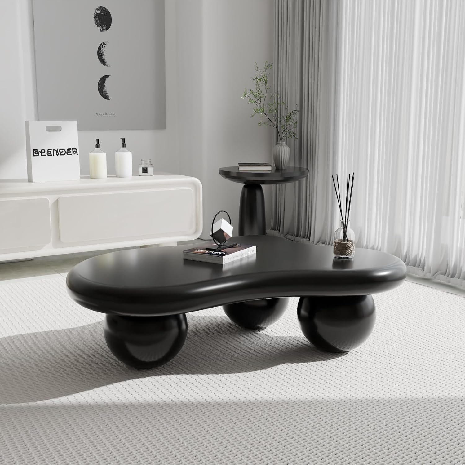 Cloud Coffee Table for Living Room Modern Irregular Coffee Table Asymmetrical Unique Center Table (C Black 46in)