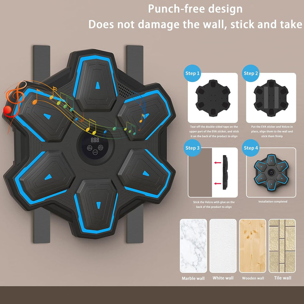 Music Boxing Machine,Wall-Mounted Music Punching Machine with 8 Rhythm Modes,Light Up Boxing Machine for Home,Office and Beginners