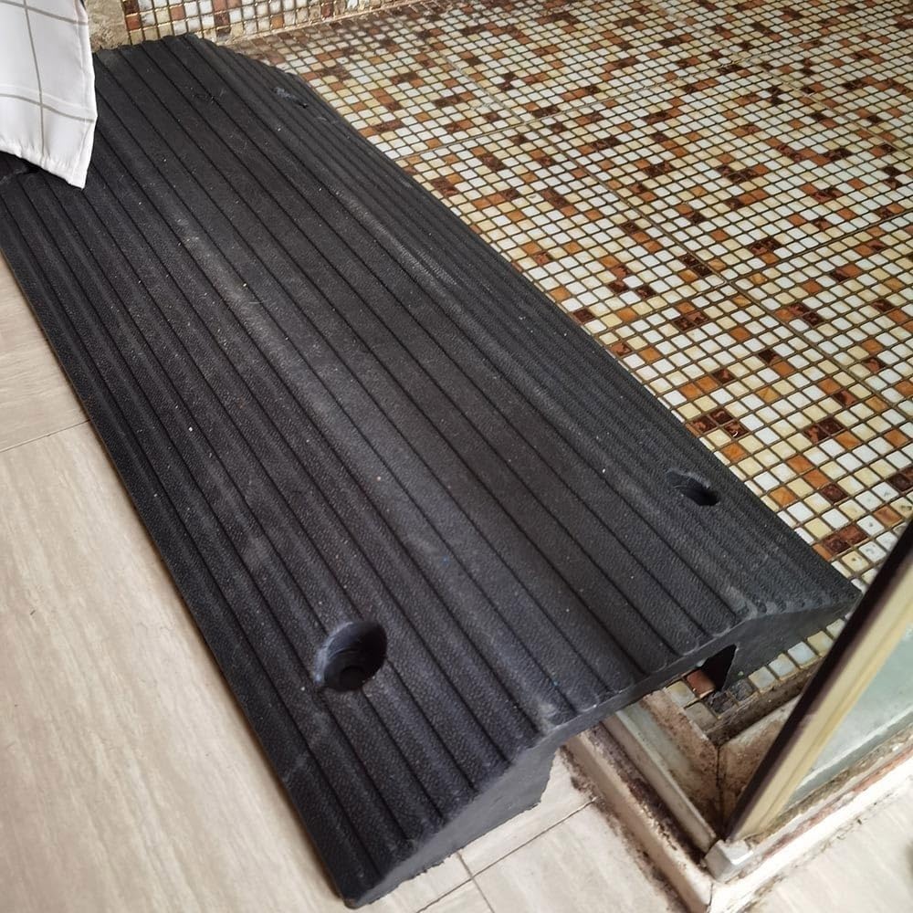 Rubber Threshold Ramp Transition Bridge Ramp for Doorways, Portable Transition Ramp Entryway Ramp High Load, Groove Wide 4.7inch Hige 2.4/3inch(3' Rise/80x40x10cm)