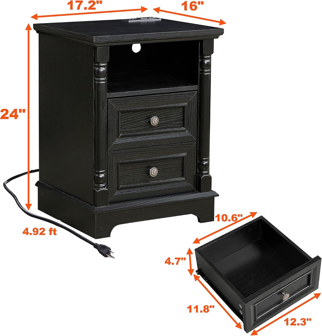 OKYCI Modern Coffee Table and End Table Set of 3 for Living Room, Includes 31.5' Coffee Table & 2 Side Table with 2 Drawers & Charging Station, Black