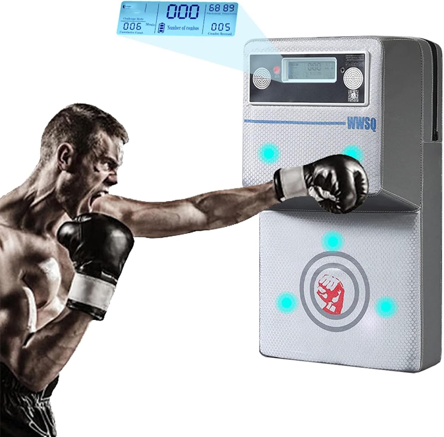 Wall Mounted Boxing Machine, Smart Electronic Music Punch Force Tester with Light and Music, LCD Display The Number of Strikes, for Kick Boxing, Karate, Taekwondo, Wing Chun