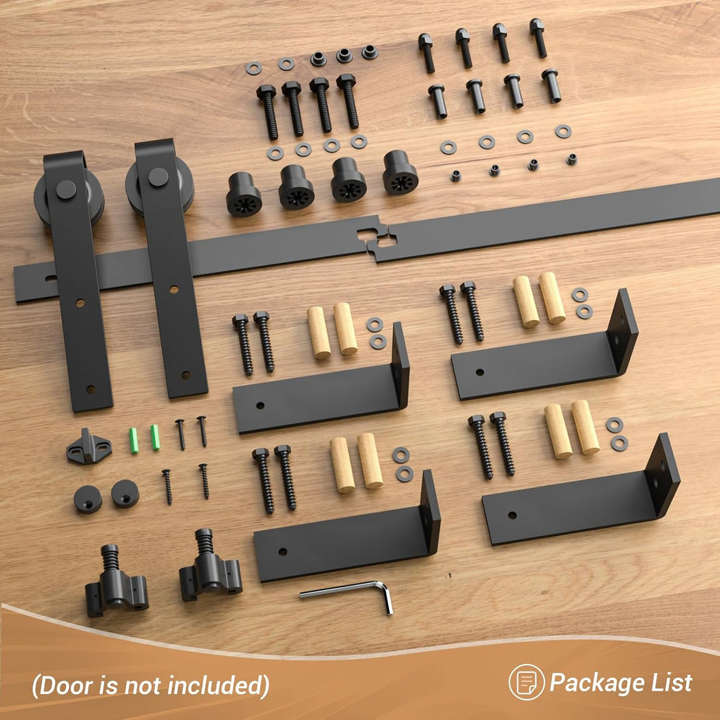 CCJH 5.5FT Ceiling Mount Bracket Sliding Barn Door Hardware Kit Black,Strong Bearing, Low Ceiling L-Shape Bracket System, Fit 33' Wide Single Door Panel (Basic Style)