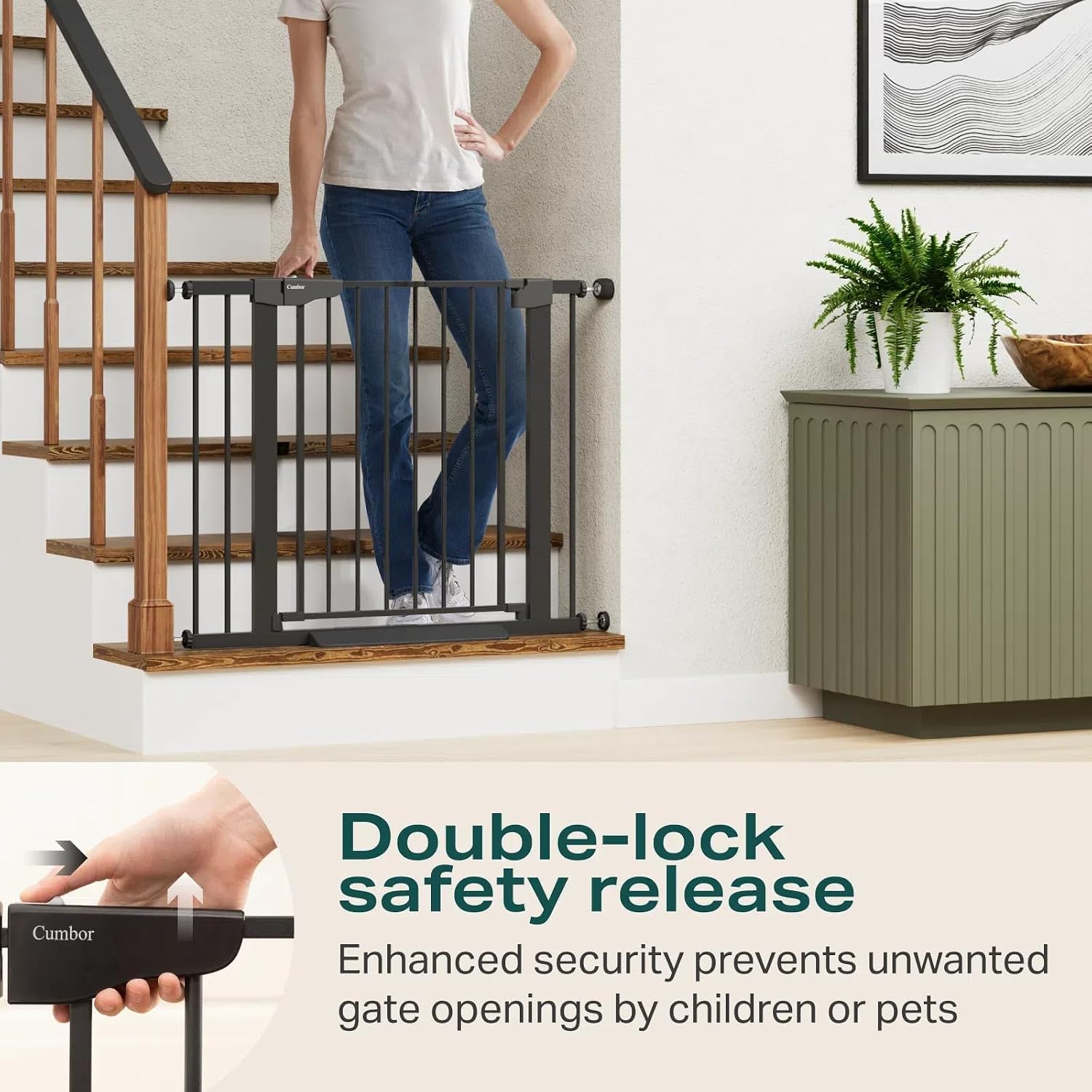Cumbor 2 Pack 29.7-40.6' Baby Gate for Stairs, Mom's Choice Awards Winner-Auto Close Dog Gate for doorways, Pressure Mounted Pet Gates Indoor, Easy Walk Thru Wide Safety Child Gate for Dog, Black