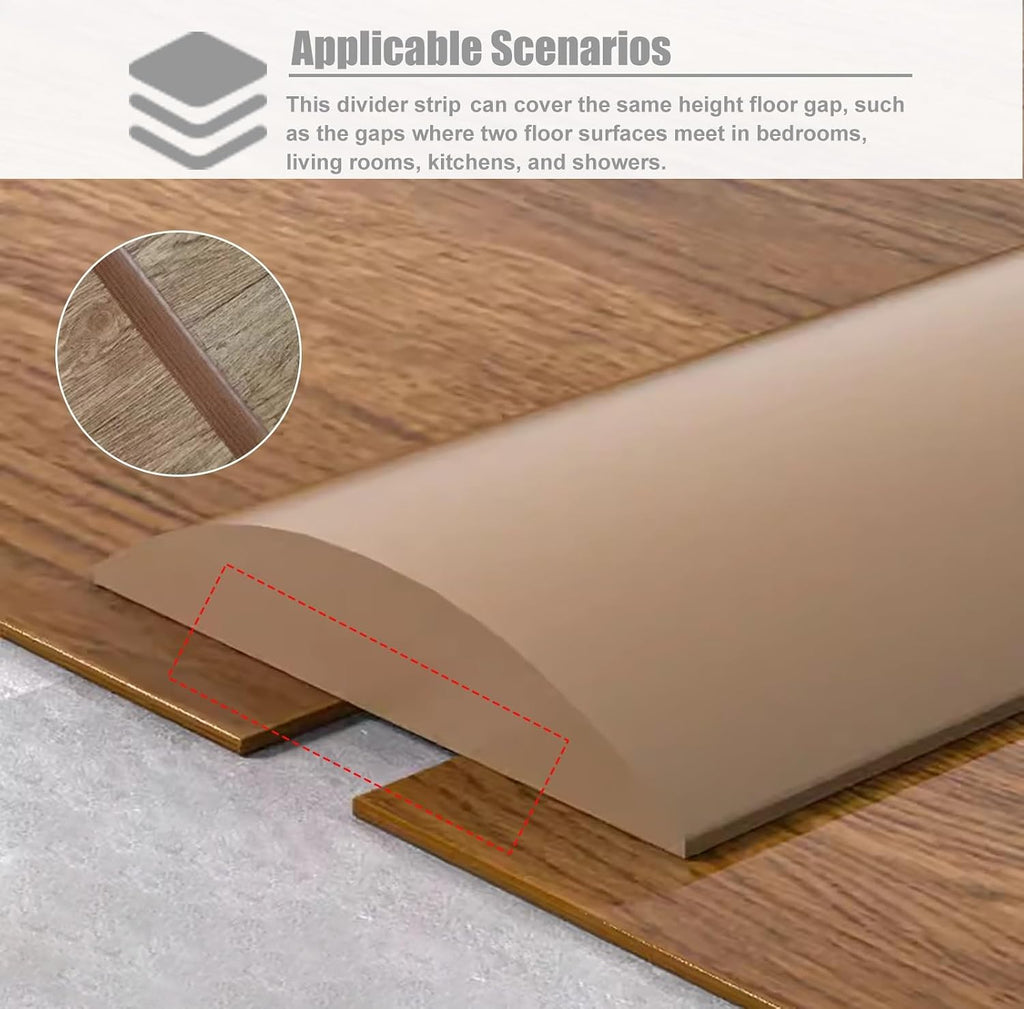 Floor Transition Strip Self Adhesive Threshold Transition Bar for Doorway, PVC Flat Divider Strip Wood to Tile, Floor Seam Cover for Interior, Easy to Install(White)