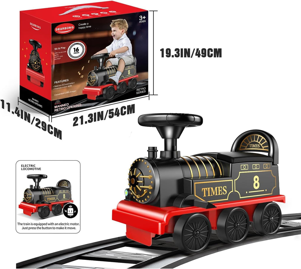 Ride on Train Toys Electric TrainSet with Track 2 Seaters Cargo Car,Music,Light Christmas Birthday Gifts for Toddlers Kids Boys Girls