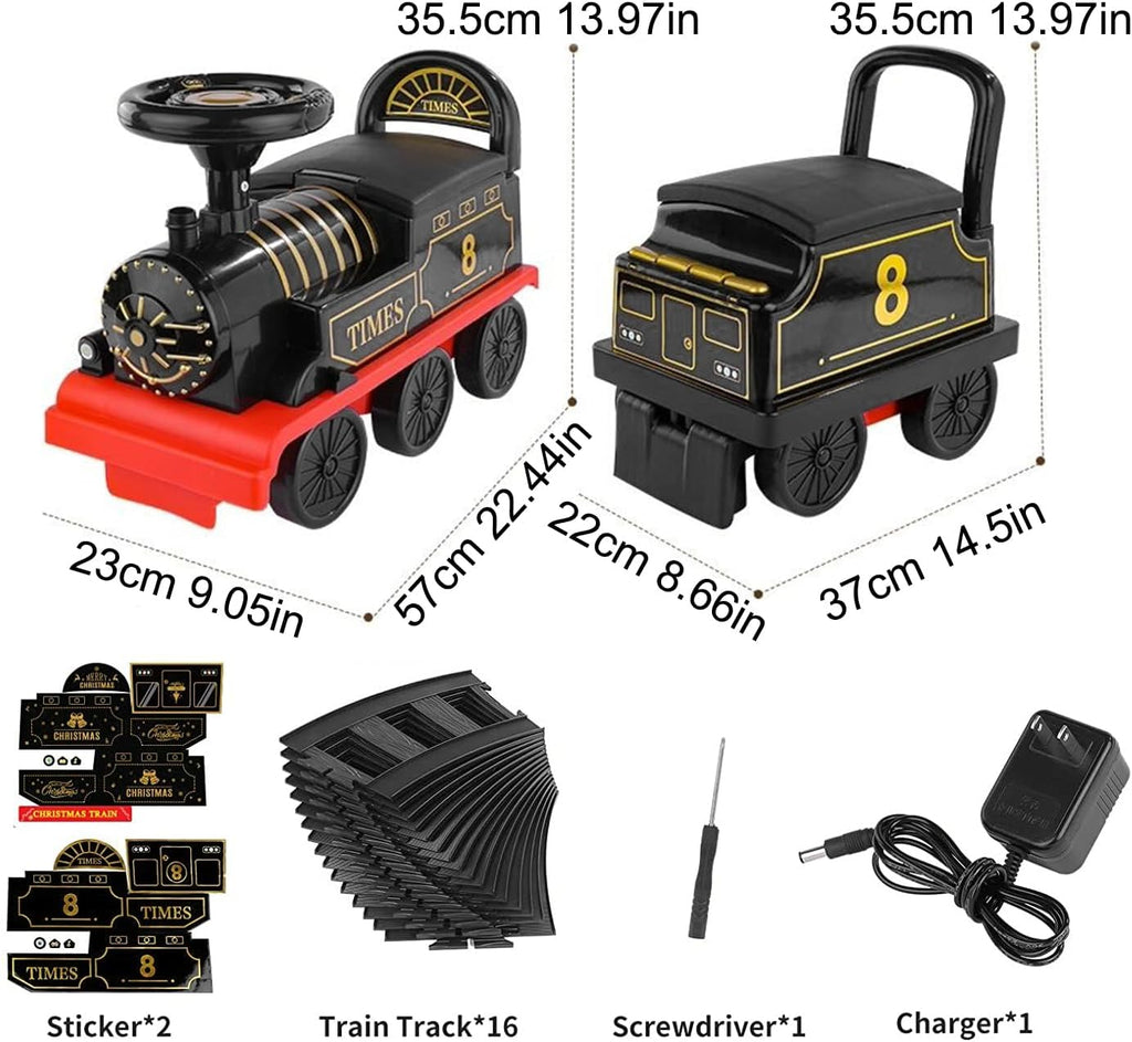 Ride on Train Toys Electric TrainSet with Track 2 Seaters Cargo Car,Music,Light Christmas Birthday Gifts for Toddlers Kids Boys Girls