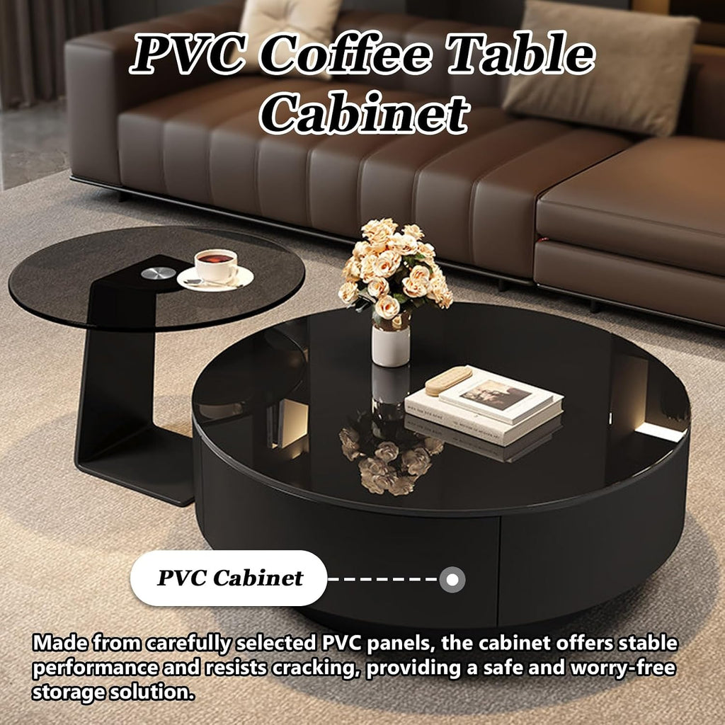 Modern Glass Coffee Circle Nesting Tables Set of 2,Coffee Tables for Living Room with Storage,Circle Drum Center Table,Apartment,Office,Minimalist Design(27.6 * 27.6 * 13')