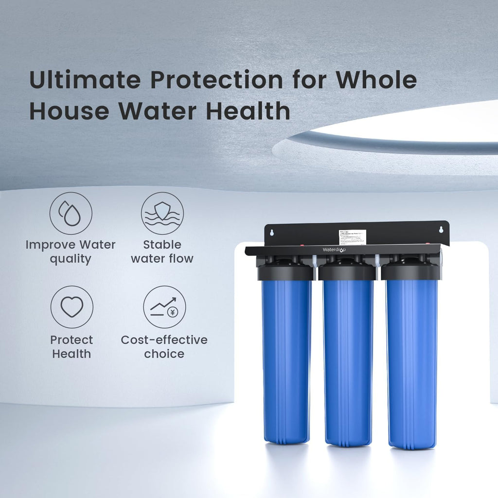 Waterdrop WHF3T-PG 3-Stage Whole House Water Filter System,1' Inlet/Outlet | Highly Reduces Lead, Chlorine, Odor and Taste, 7-Stage Filtration, with Carbon Filter & Sediment Filter, 5 Micron