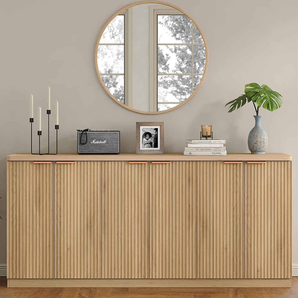 Yanosaku 70' Large Buffet Sideboard Cabinet, Fluted Cabinet 6 Doors, Buffet Table Coffee Bar Wine Bar Storage Cabinet for Dining Room, Living Room