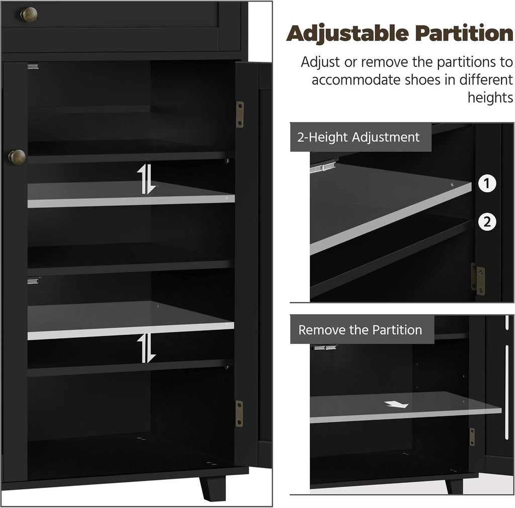 Yaheetech Shoe Cabinet, 4-Tier Shoe Storage Cabinet with Drawer & Adjustable Shelves, Shoe Rack Cabinet for Entryway, Hallway, Living Room, Black