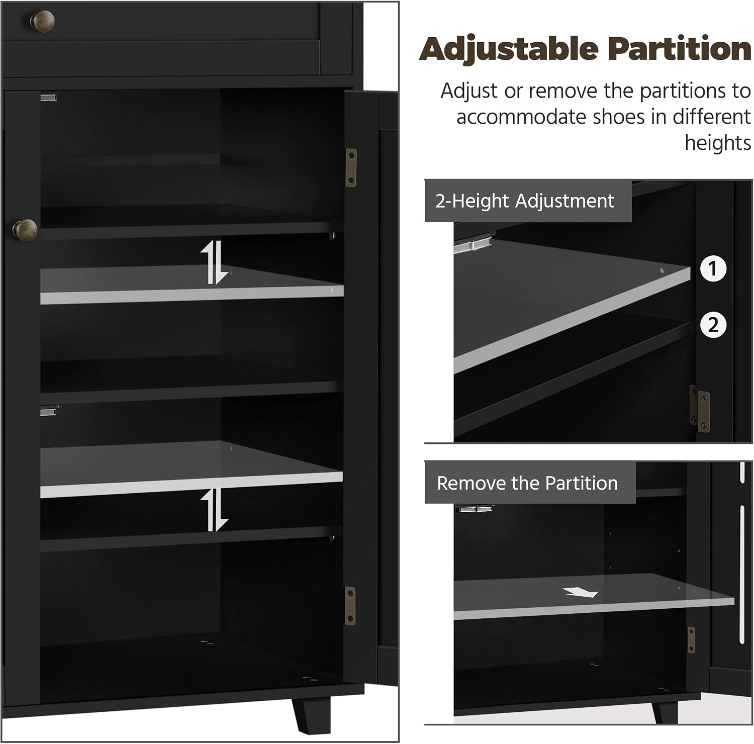 Yaheetech Shoe Cabinet, 4-Tier Shoe Storage Cabinet with Drawer & Adjustable Shelves, Shoe Rack Cabinet for Entryway, Hallway, Living Room, Black