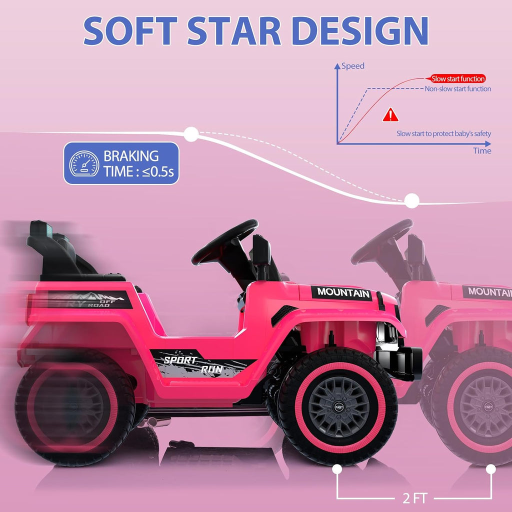 Garvee 12V Kids Ride On Truck Car, Battery Powered Electric Vehicles with Remote Control, Spring Suspensions, 3 Speeds, LED Lights, Music, MP3, Ride On Toy Car for Children Toddles Boys Girls, Pink