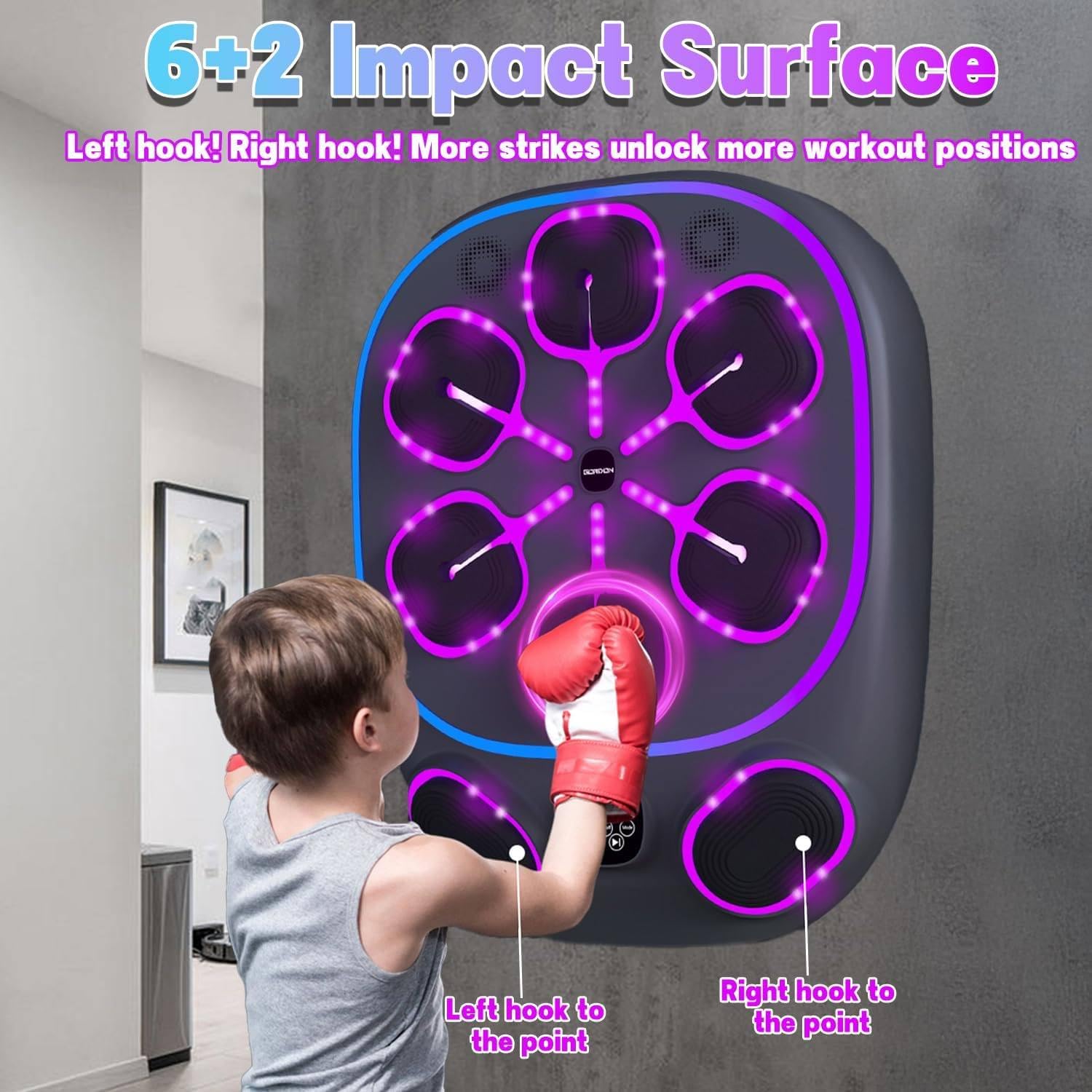Wall-Mounted Smart Boxing Machine with 9 Training Modes, 9 Speed Levels & LED Display for Real-Time Tracking - Music Sync Technology for Cardio & Strength Workouts,Fullgloves