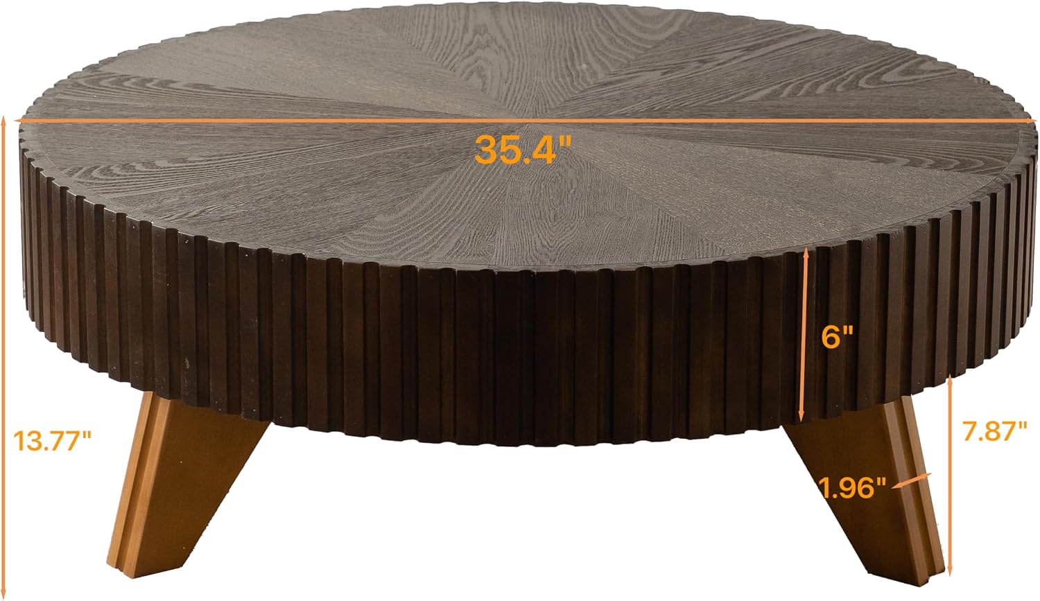 35.4'' Round Coffee Table Wood Modern Coffee Table for Living Room, Easy Assembly, Black Brown