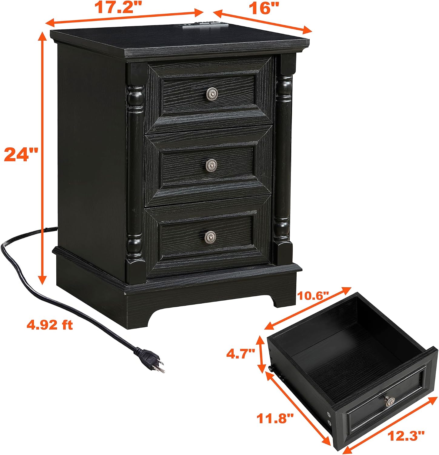 OKYCI Modern Coffee Table and End Table Set of 3 for Living Room, Includes 31.5' Coffee Table & 2 Side Table with 3 Drawers & Charging Station, Black