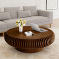 39.37' Round Fluted Coffee Table Unique Contemporary Wood Low Circle Drum Tea Tables with Sturdy Pedestal for Small Space (I Walnut 39.37in)