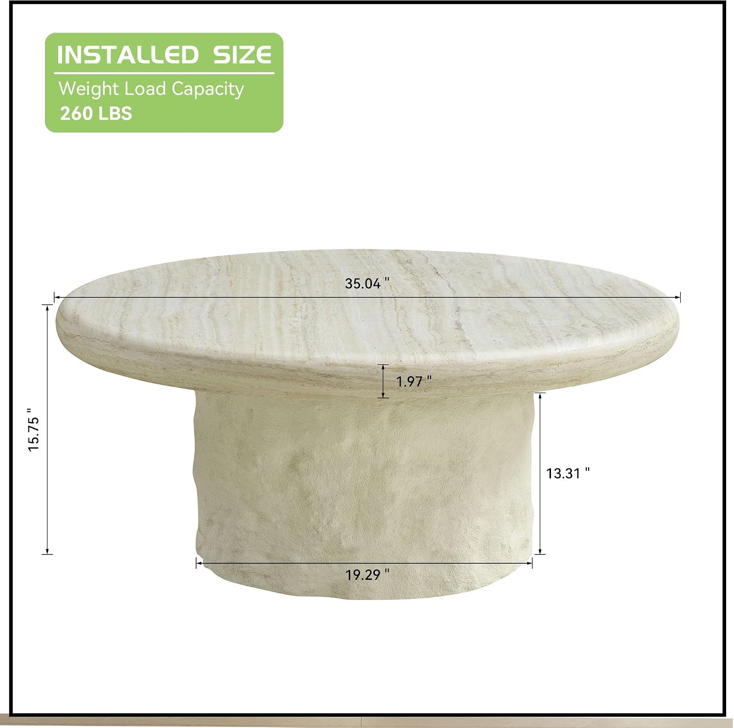 Round Coffee Table for Living Room Modern Faux Marble Center Circle Side Drum Accent Farmhouse Coffee Tables Mid Century for Apartment Bedroom Office Balcony (35.04' x 14.96') Beige