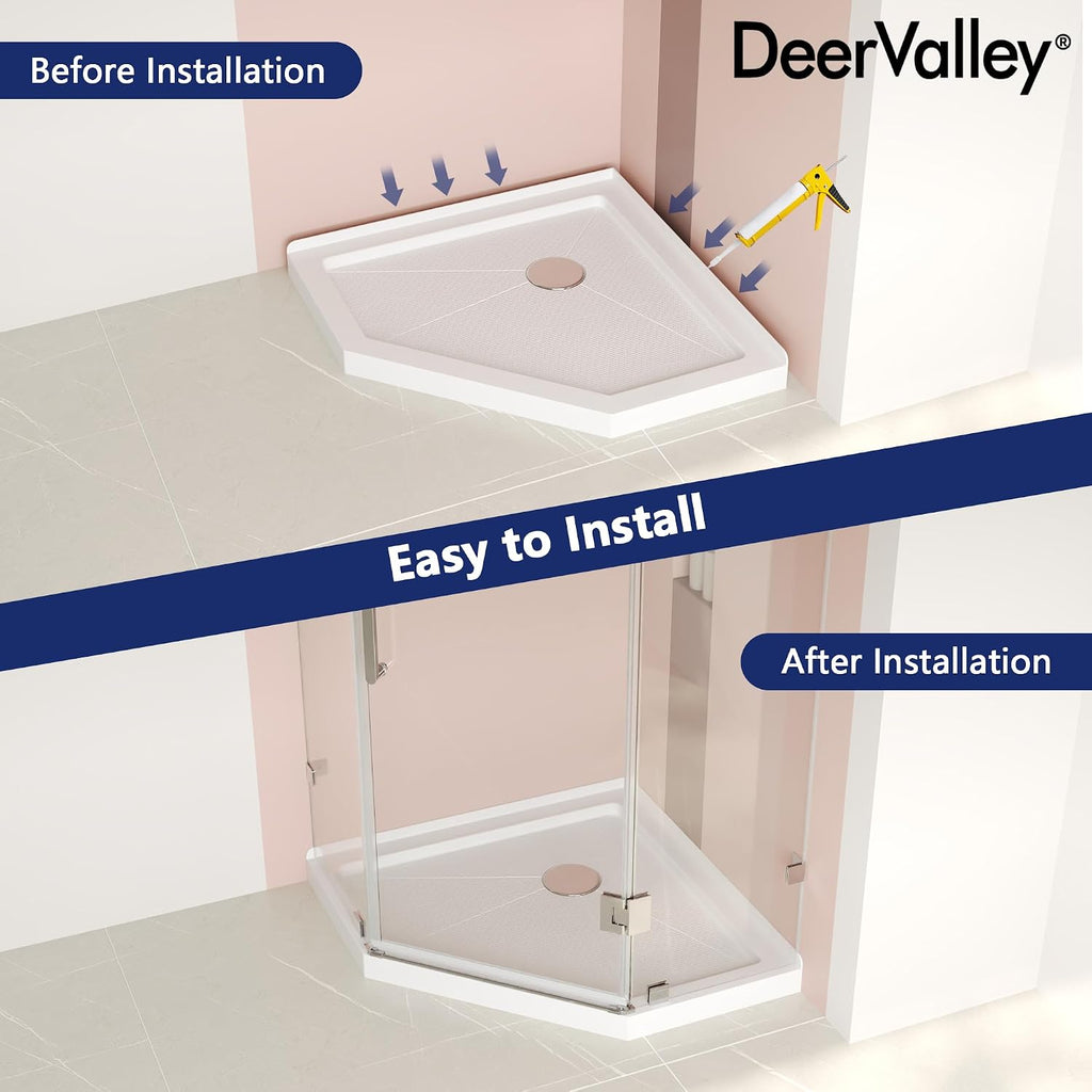 DeerValley 36'L X 36'W Neo-Angle Shower Base, White Single Threshold Acrylic Corner Shower Base, Non-Slip Textured Surface Bathroom Shower Floor Pan
