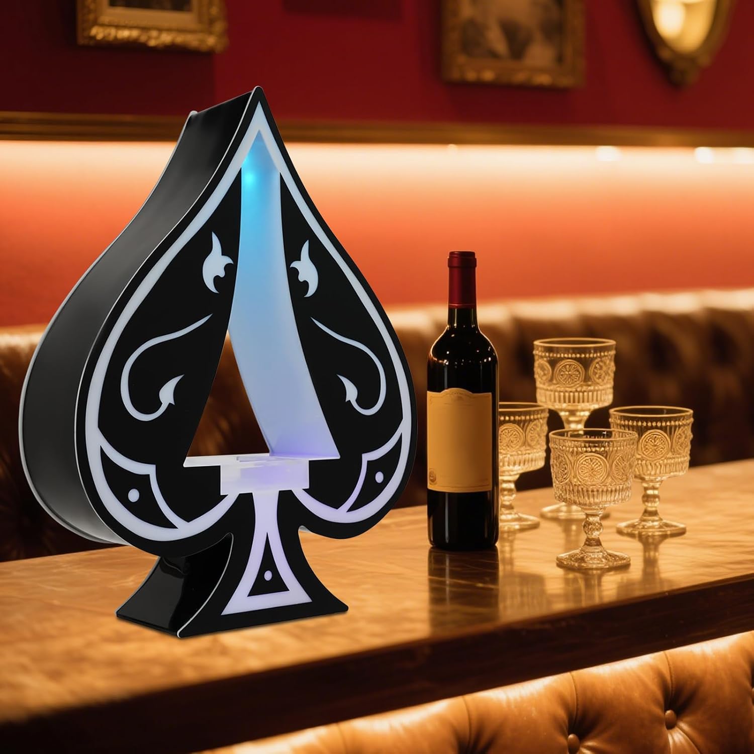LED Lighted Liquor Bottle Display Shelf, Ace of Spades Champagne VIP Bottle Presenter w/7 Lighting Colors,Champagne Bottle Display Stand for Commercial Bars, Clubs, KTV