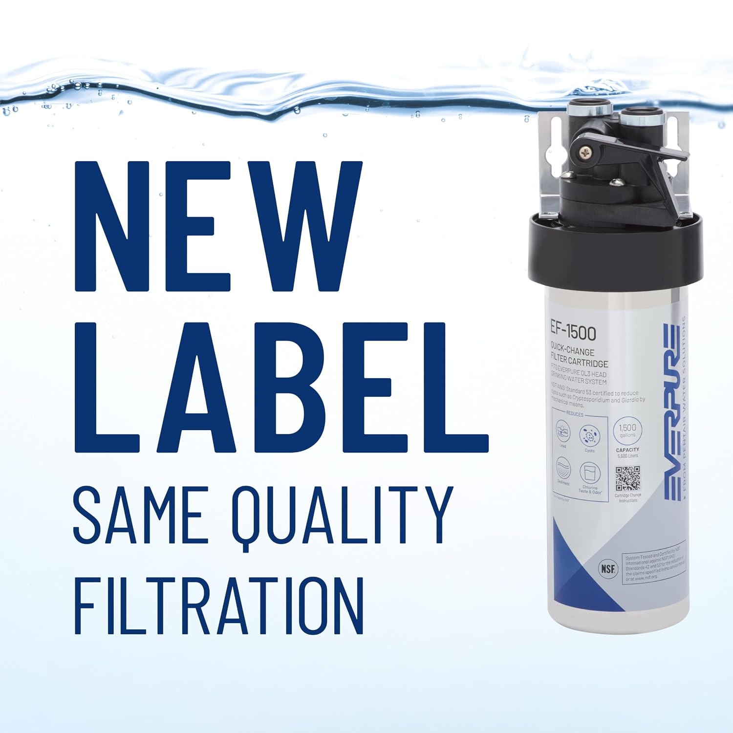 Pentair Everpure EF-1500 Quick-Change Filter Cartridge, EV985850, NSF Certified to Reduce Lead, for Use in Everpure EF-1500 Full Flow Drinking Water System, 1,500 Gallon Capacity, 0.5 Micron