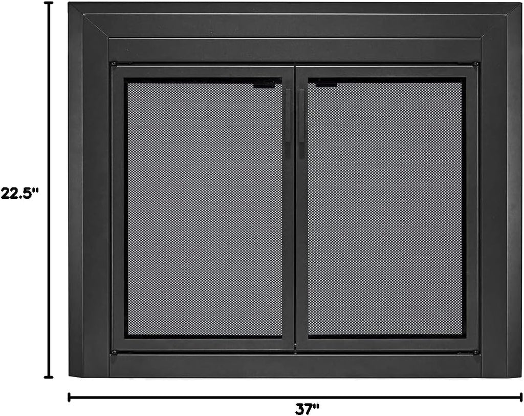 UniFlame - Logan - Cabinet-Style Fireplace Doors with Smoke Tempered Glass (Color: Black, Size: Small - Fits Opening 30in to 37in W x 22.5in to 29.5in H)
