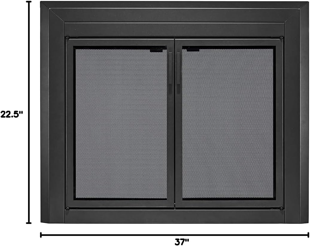 UniFlame - Logan - Cabinet-Style Fireplace Doors with Smoke Tempered Glass (Color: Black, Size: Small - Fits Opening 30in to 37in W x 22.5in to 29.5in H)