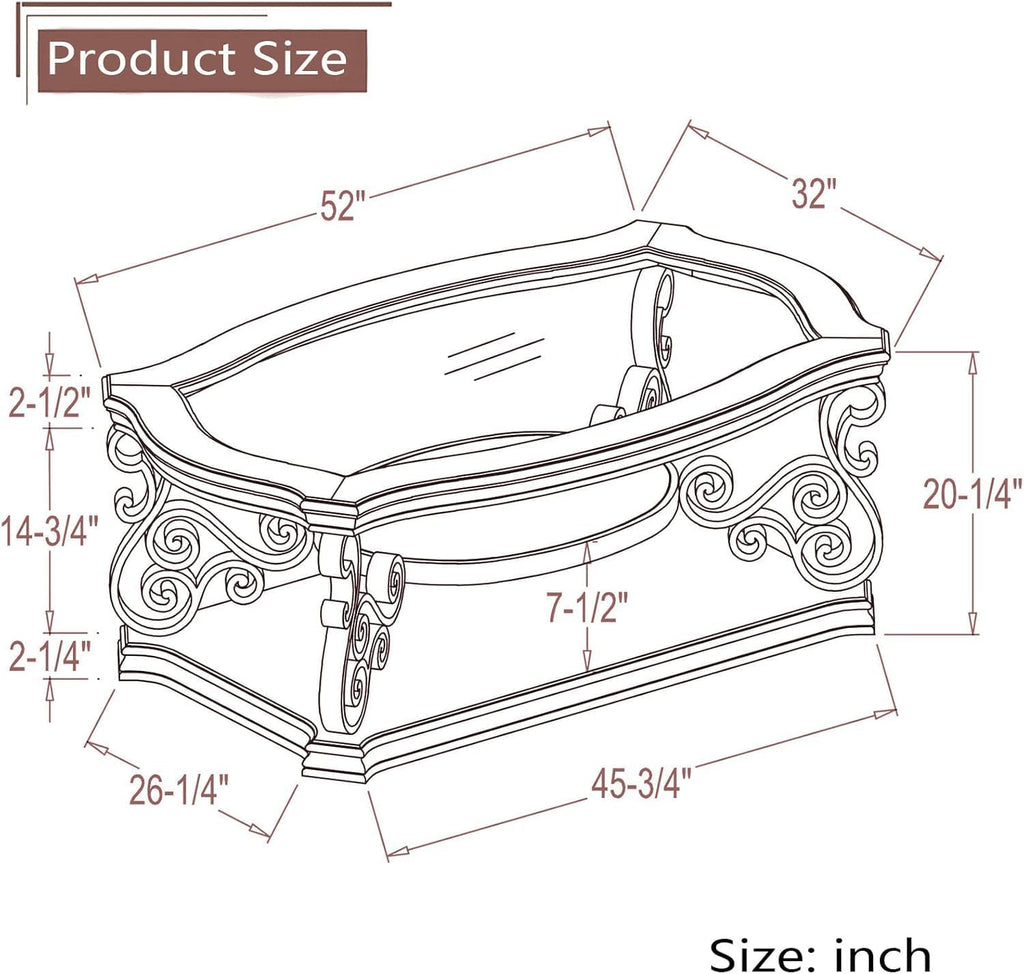 3-Tier Vintage Coffee Table for Living Room, 52' Rectangle Traditional Coffee Table with Tempered Glass Top&Metal Frame, Retro Center Table Cocktail Tea Table for Home Office Apartment