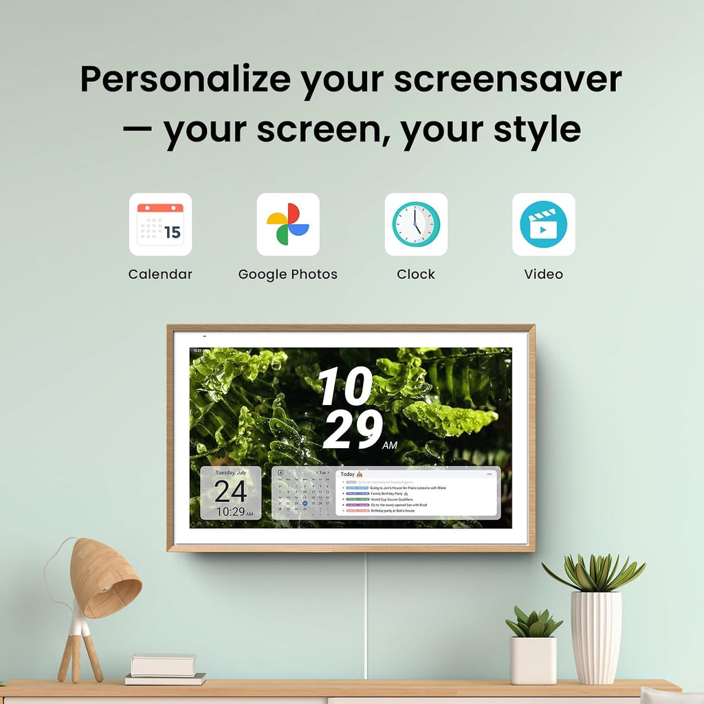Apolosign 15.6-inch Digital Family Calendar, No Subscription Fee, Smart Wall Planner with Calendar Sync, Chore Chart & Touchscreen Display for Busy Families, Dual Mode, with Stand (Teak)