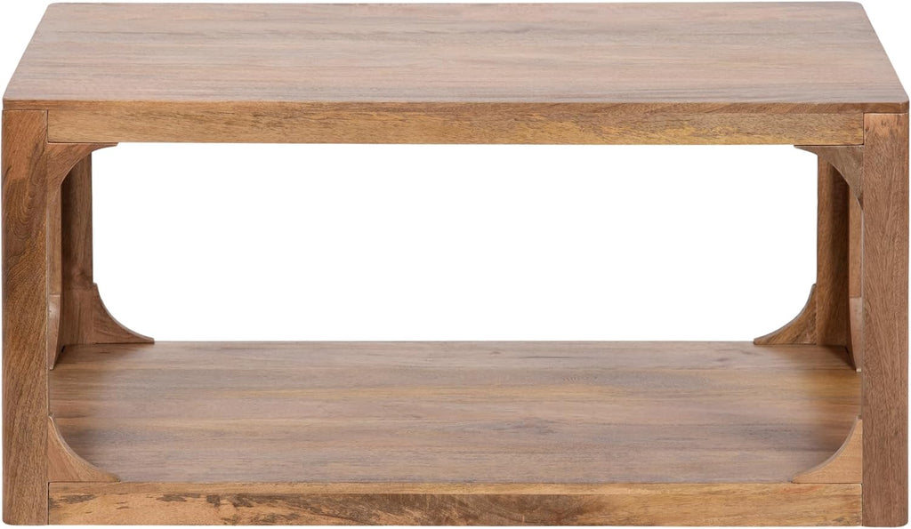 Kate and Laurel Dahl Transitional Rectangular Coffee Table; 36 x 20 x 18; Natural Wood; Modern Rectangle Living Room Table with Solid Mango Wood Construction and Bonus Underlying Storage