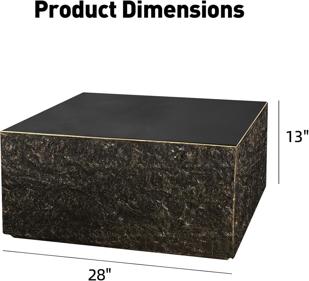 Patio Watcher 28' Modern Square Coffee Table, Light Concrete Textured Center Table for Living Room, Stone Accent Coffee Tea Table for Apartment, 28'×28'×13', No Assembly, Bronze