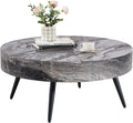 31.5' Modern Round Coffee Table,Small Coffee Tables Center Table with Metal Legs Marble-Patterned Tabletop for Living Room Office Apartment,Easy to Assemble, Grey Marble