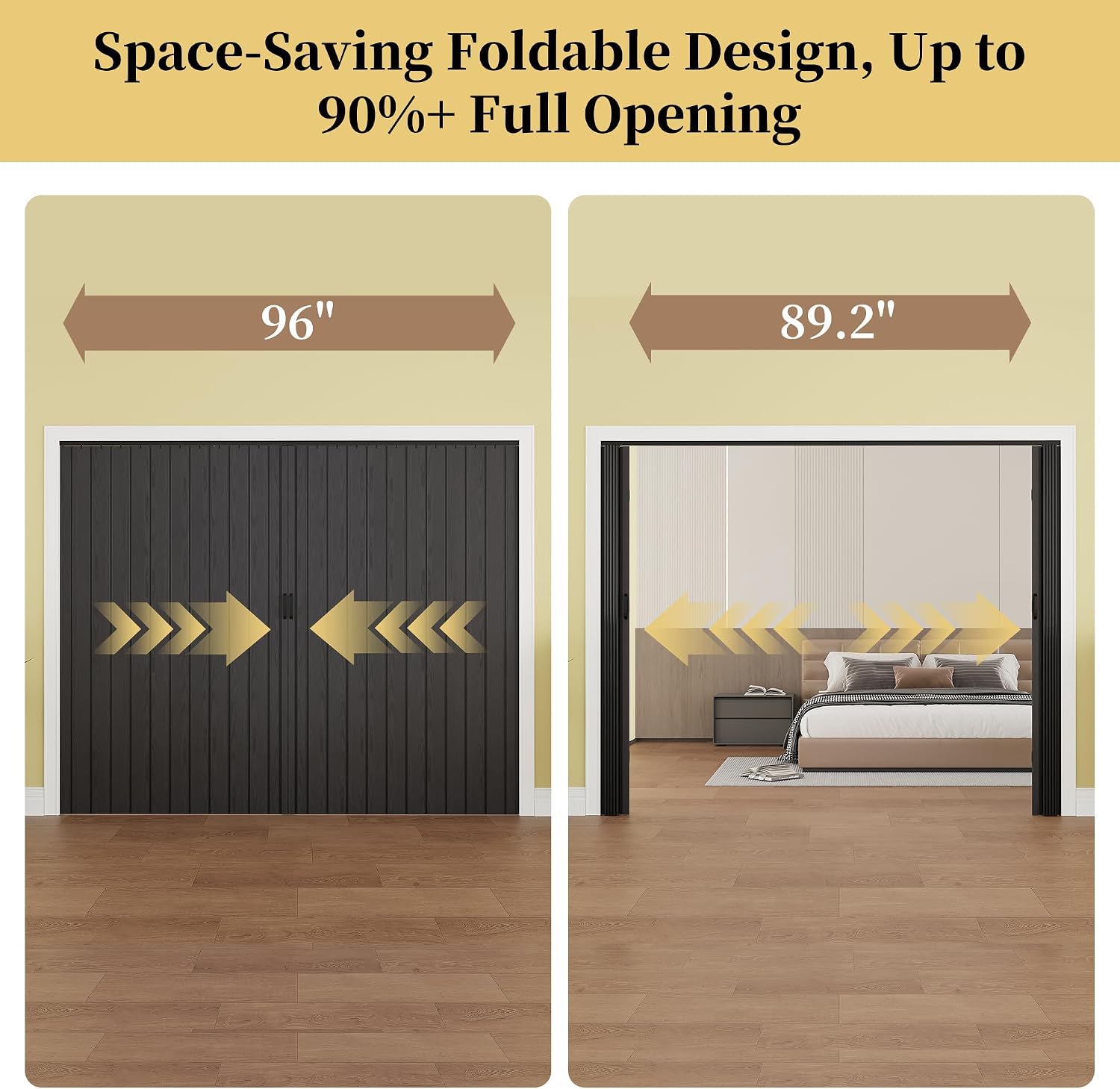 96' x 80' PVC Interior Accordion Door, Suitable for Opening Width 73'-96', Trimmable Height & Width, Room Dividers for Pantry Laundry Closet RV, Strong Magnet Folding Doors, Easy to Install, Black