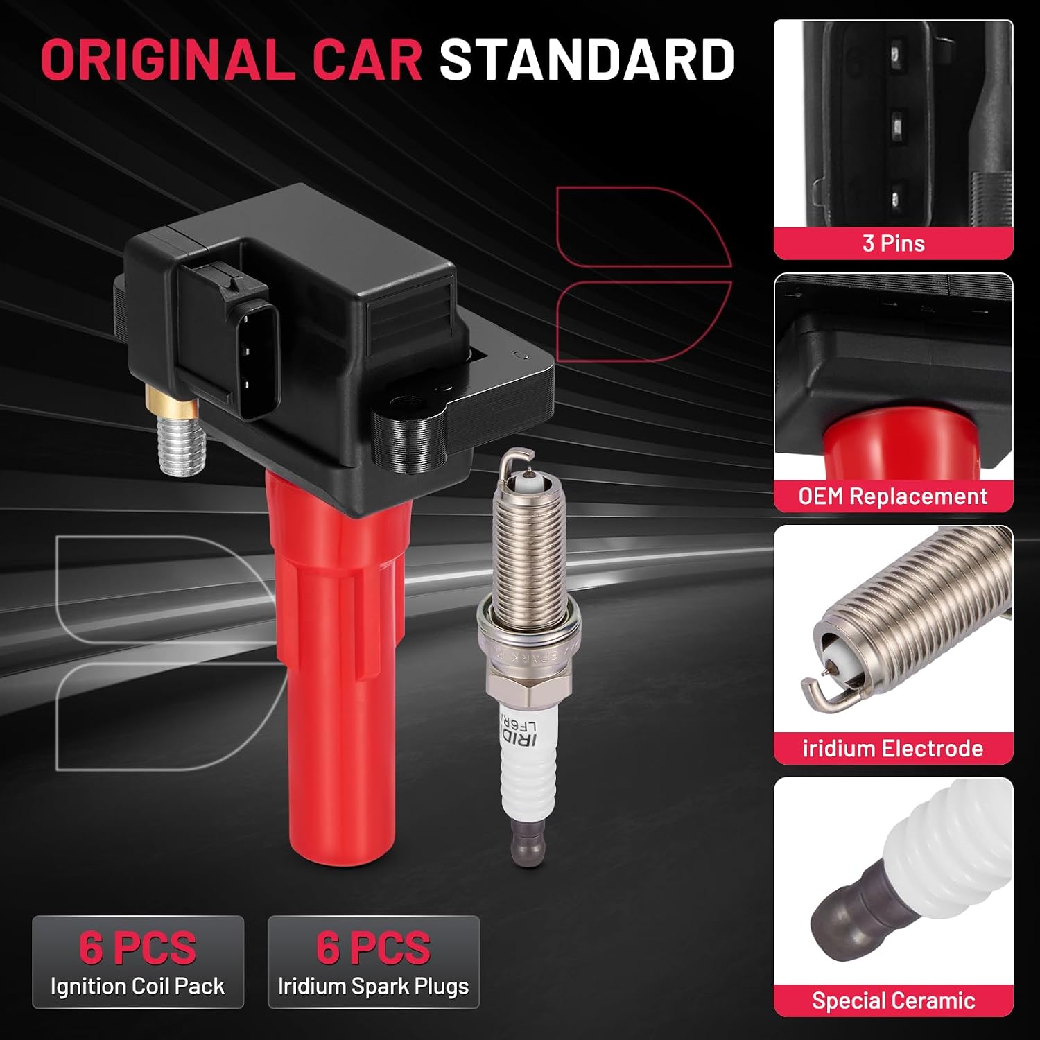 BDFHYK 6 Ignition Coil Pack UF666 and 6 Iridium Spark Plug 6619 Compatible with Subaru 2010-2019 Legacy, 2010-2019 Outback, 2010-2014 Tribeca 3.6L H6 Coil for GN10666 COP584 1788537 C864