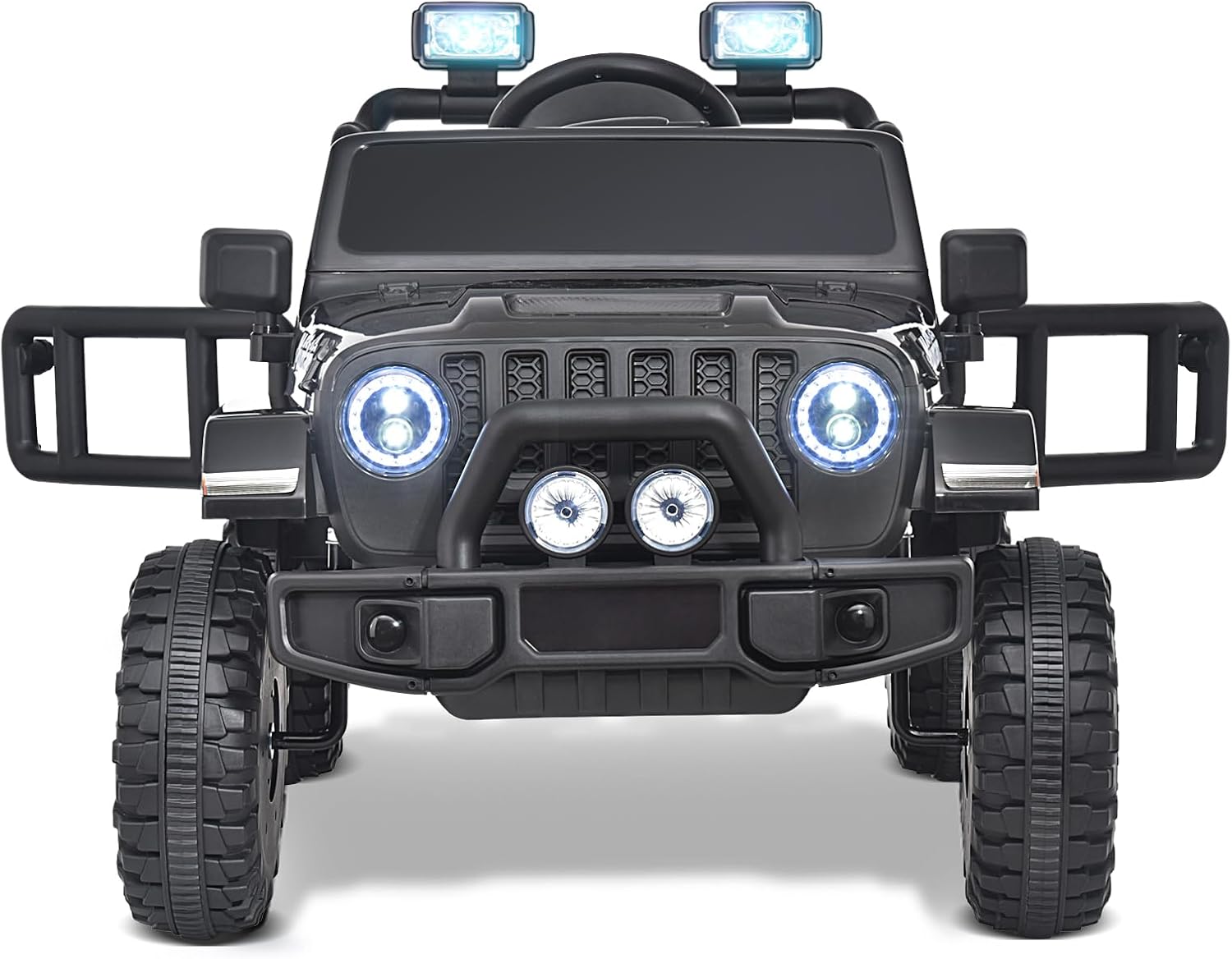 Joywhale 12V Kids Ride on Truck Battery Powered Motorized Car Electric Vehicle for Kids, with Remote Control, 4-Wheel Suspension, LED Lights, Music & FM, Seat Belt, Portable Handle, Black