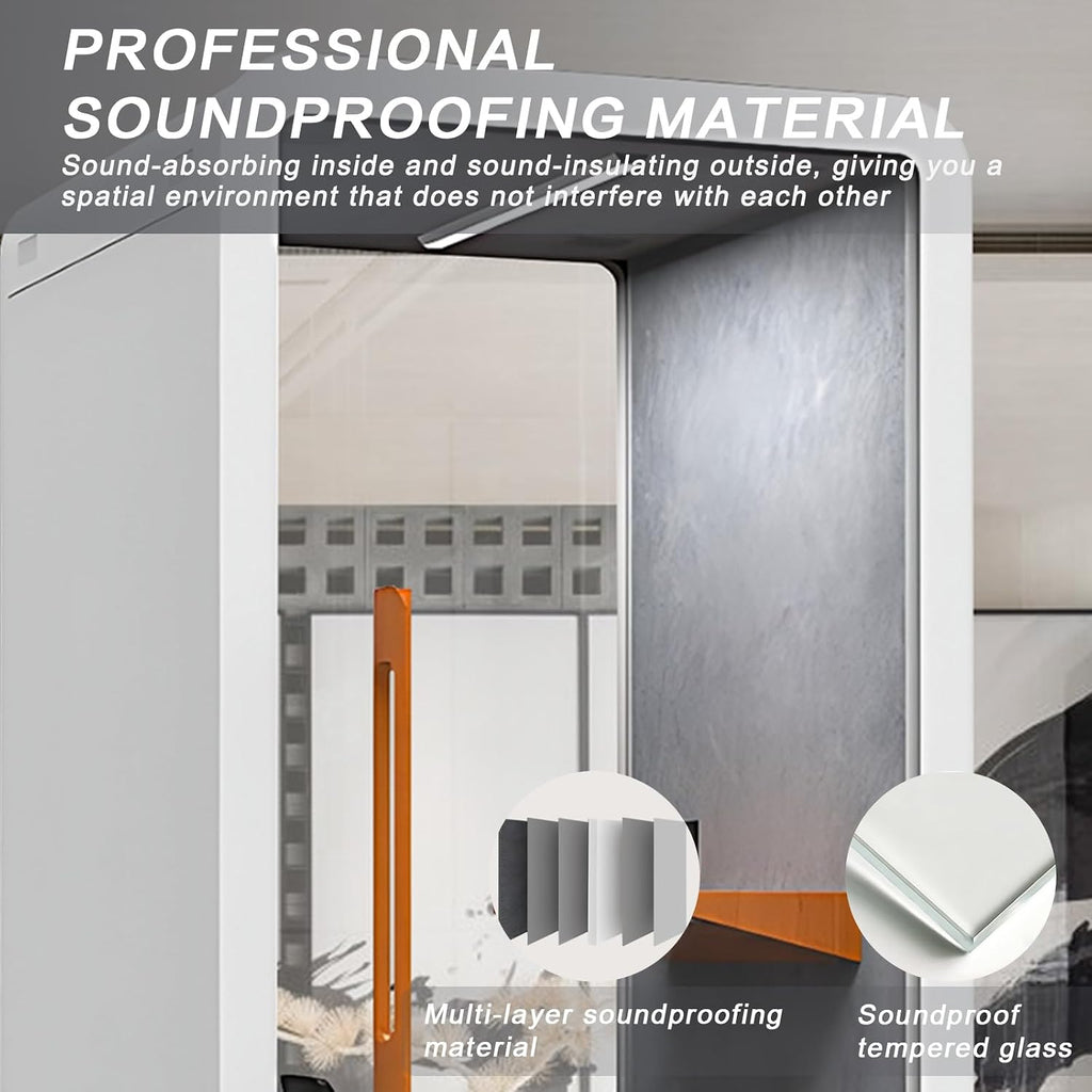 Office Sound Booth with Audio Privacy - Modern Soundproof Booth with Wooden Handle and Small Table Top,Office Room with Ventilation System,Lighting(43.3IN)