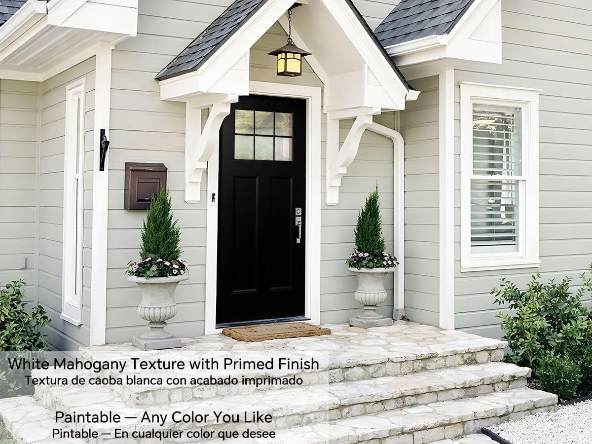 Fiberglass Entry Door, 36'' x 80' Primed Exterior Door, Left Hand Inswing, Knock-Down Front Entry Door, 2-Panel Craftsman, 6-Lite Low-E Glass, Vinyl Frame with Brickmould