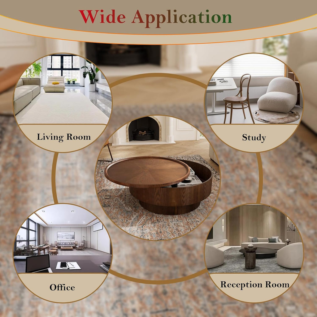 Round Coffee Table with Storage 30.7' Modern Stylish Circle Accent Table - Ample Tabletop & Covert Storage Space for Living Room Balcony Study (Brown-Storage Space)