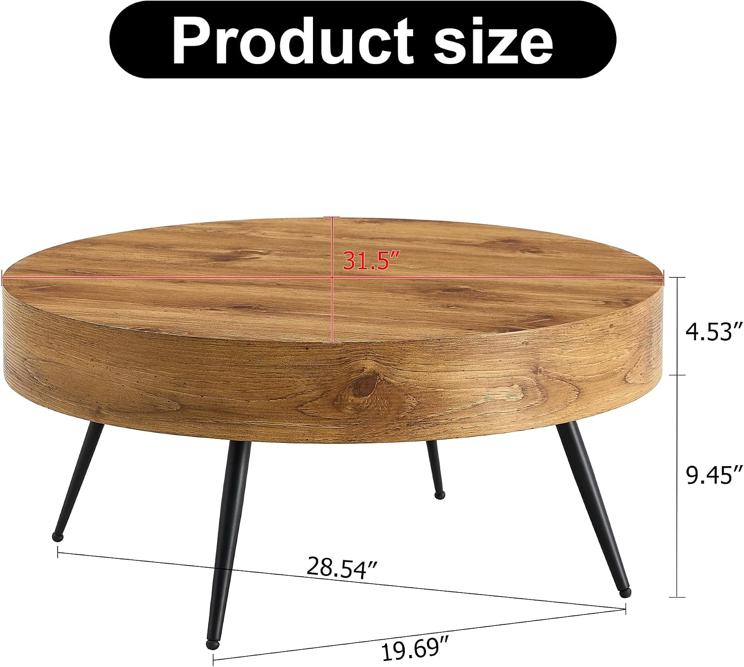 31.5'' Modern Round Coffee Table MDF Desktop with Metal Legs for Living Room Dining Room Bedroom Office