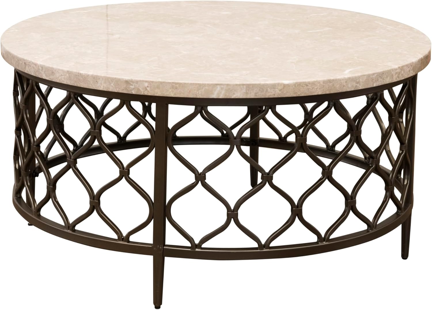 Steve Silver Furniture Roland Round Marble Coffee Table, 36-Inch Round Coffee Table, Bronze Metal Base, Modern Design, Living Room, 36'' L x 36'' W x 18'' H, White
