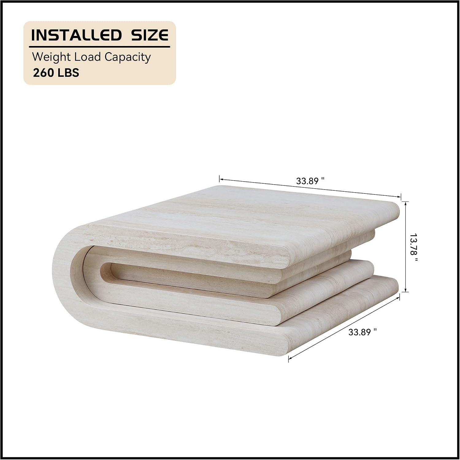WILLIAMSPACE 33.86' Square Coffee Table with Faux Mars Pattern, Modern Irregular Center Table with Layered Base, Accent MDF Side Tea Table for Living Room Apartment,No Need Assembly (Mars Pattern)