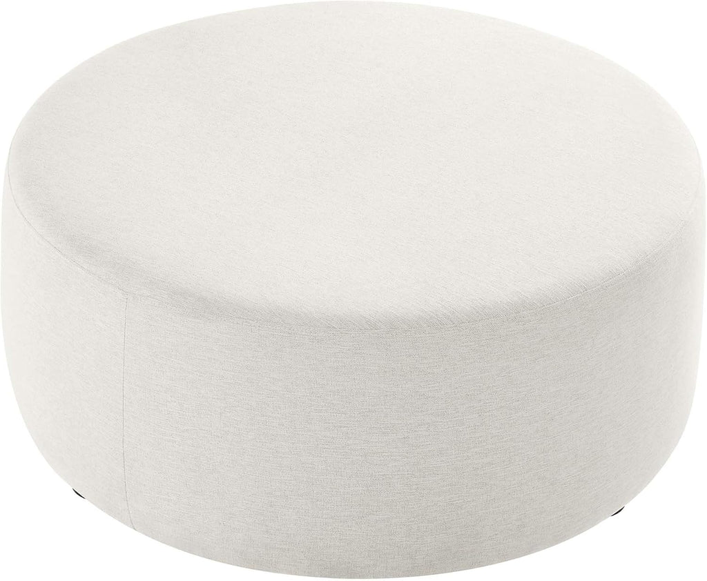 Modway Callum 38 Inch Round Ottoman in Ivory Fabric - Heathered Woven Fabric - Versatile Upholstered Coffee Table and Footrest - Couch Ottoman - Living Room Accent Table