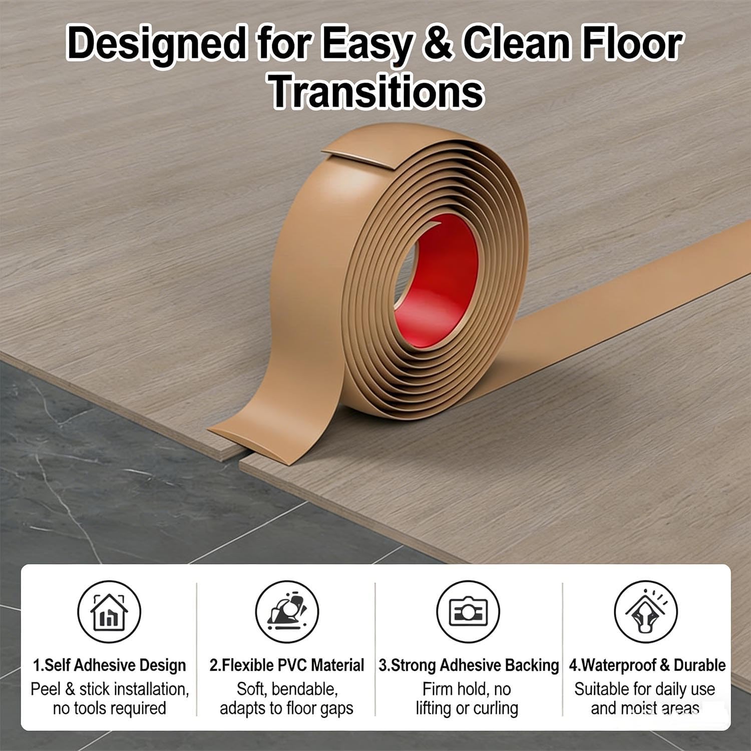 Carpet Threshold Strip Self Adhesive Door Transition Strip, Laminate Flooring Gaps And Doorway Floor Cover, PVC Threshold Edging Trim, Length 3.3ft 6.5ft 9.8ft 20ft(Silver,3'x29.5ft)