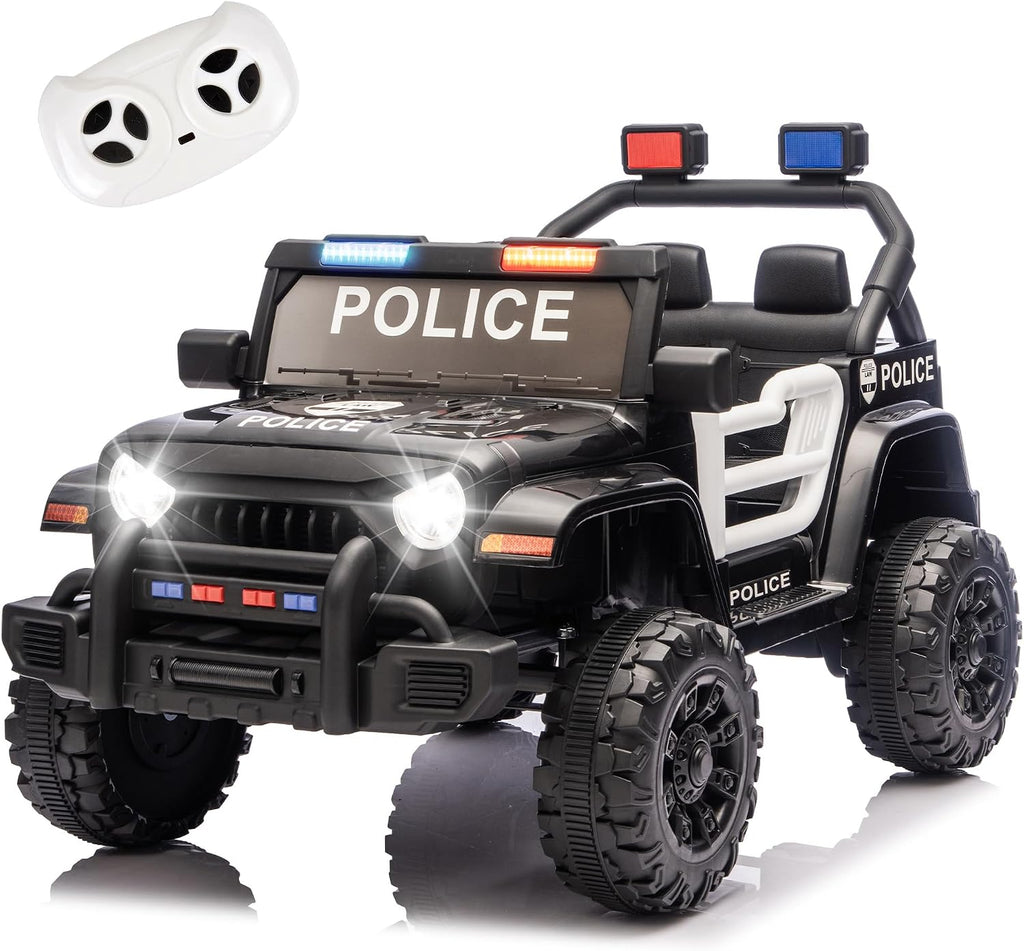Ride on Police Car, 12V Kids' Electric Vehicles W/Parents Control, Ride on Toys for Toddlers with Music, Four-Wheels Suspension, USB, Headlights, Police Car