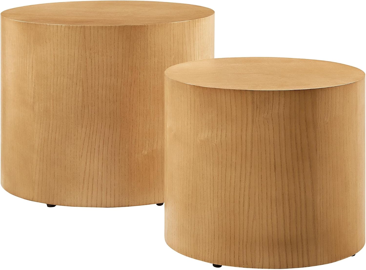 Modway Amani Nesting Coffee Table Set of 2 in Natural - Modern Round Drum Tables - Stackable End Tables for Small Spaces - Circle Side Table Set for Living Room