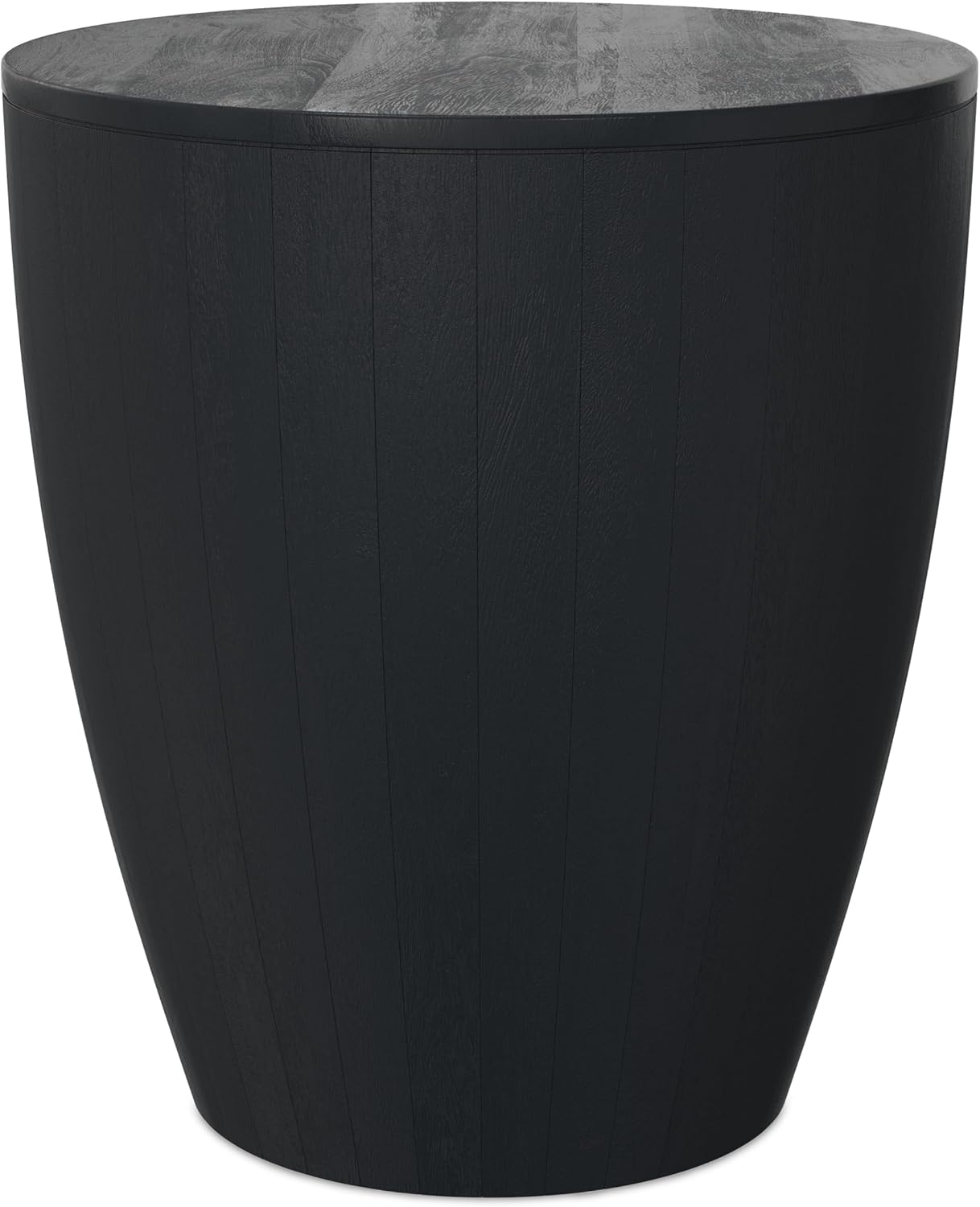SIMPLIHOME Elmbrook End Table - 21 inch Wide Solid Mango Wood Round Drum Table with Vertical Panel Detailing in Black, Modern Nightstand or Plant Stand for Living Room or Bedroom, Assembled