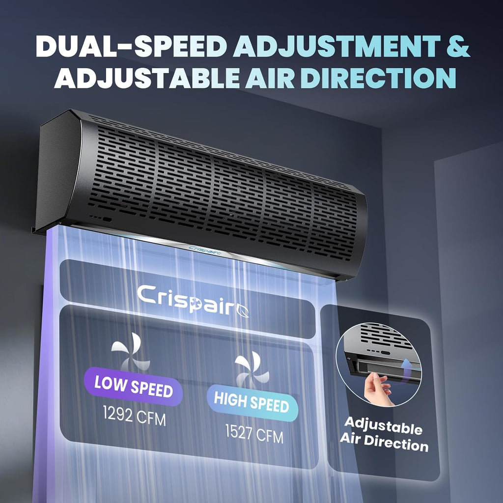 36' Black Air Curtain with Magnetic Door Switch 1527 CFM/2559 FPM Two-Speed Adjustable 180W Powerful Commercial Indoor Air Door Easy Installation Industrial Fan (Not an air conditioner)