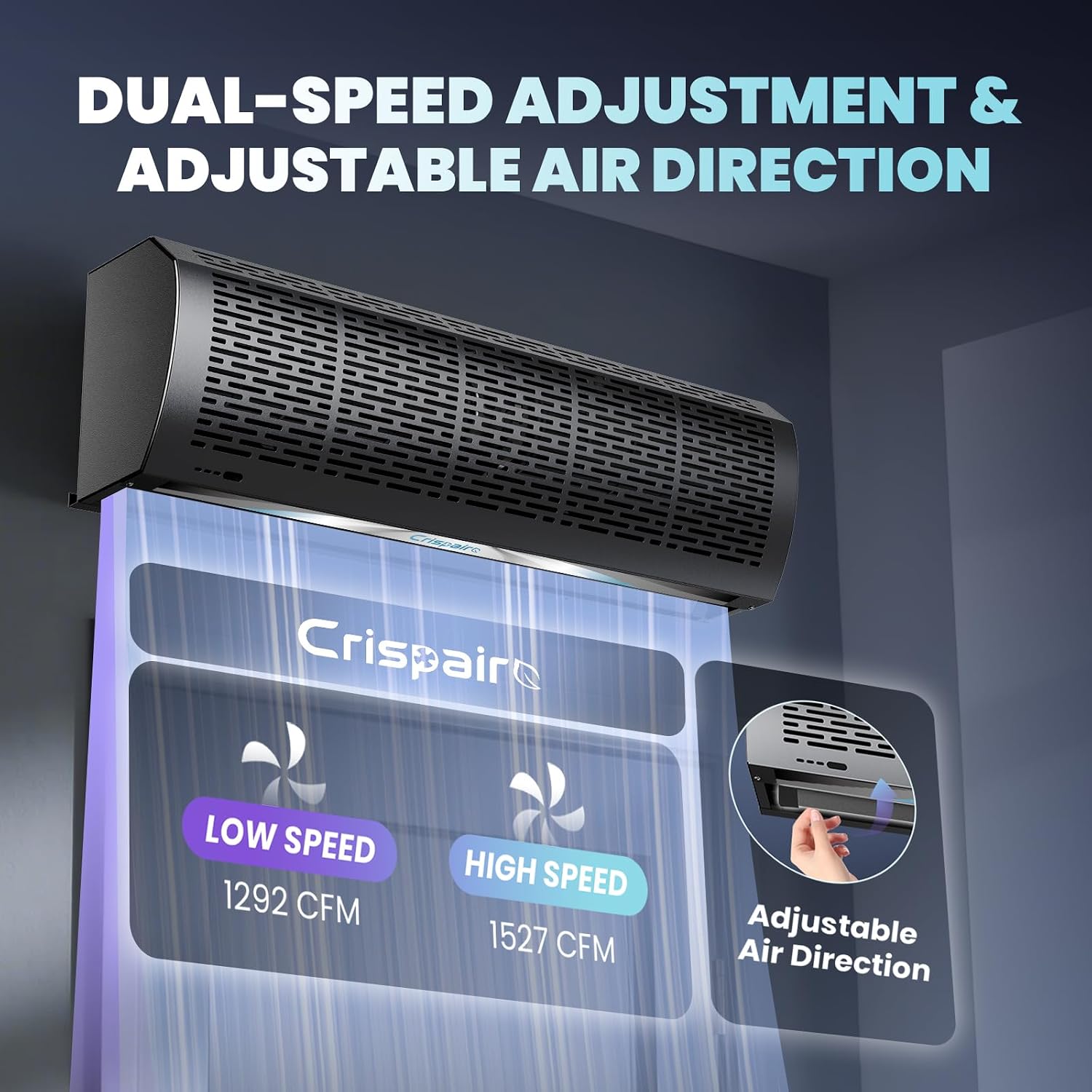 36' Black Air Curtain with Magnetic Door Switch 1527 CFM/2559 FPM Two-Speed Adjustable 180W Powerful Commercial Indoor Air Door Easy Installation Industrial Fan (Not an air conditioner)