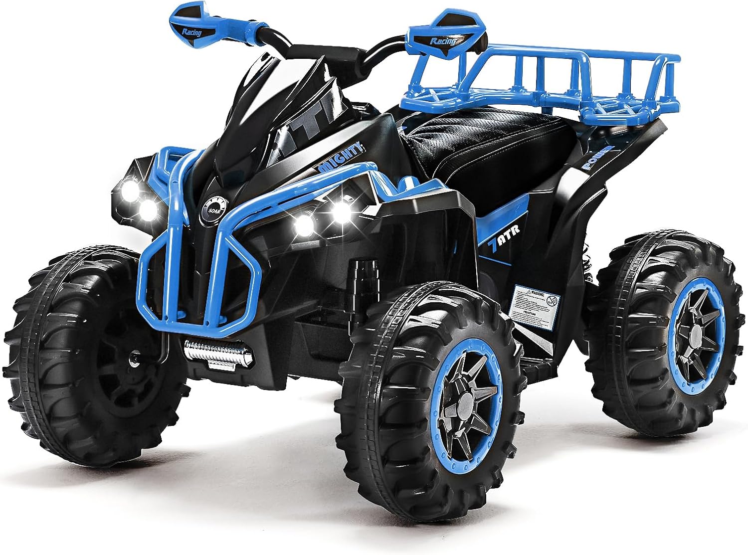 Soar Four Wheeler for Kids – Electric Toddler ATV 4 Wheeler for Ages 3–6, 12V Ride On Quad with LED Lights, Music, High/Low Speed, USB/TF, Treaded Tires, Blue