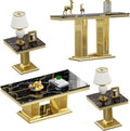 4 Pieces Coffee Table Set, Faux Marble Living Room Table Set of 4, Modern Coffee Table, Console Table and 2 End Tables with Column-Shaped Stainless Steel Base for Living Room Office (Black Gold)