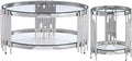 Luxury Glass Round Coffee Table Set of 2, Glass Circle Coffee Table and Clear Glass Side Table with Silver Stainless Steel Base, 2 Piece Living Room Coffee Table Set for Apartment Bedroom